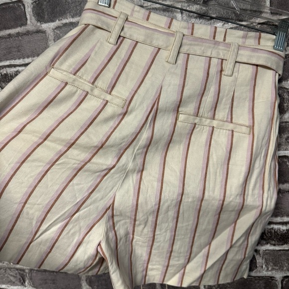 By Anthropologie Edisto Paperbag-Waisted Shorts cream brown pink stripe linen - Picture 11 of 11